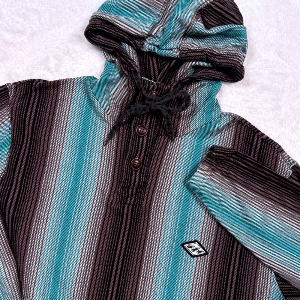 Billabong Rancho Hoodie Men M Brown Teal Baja Surf Skate Boho Southwestern Aztec